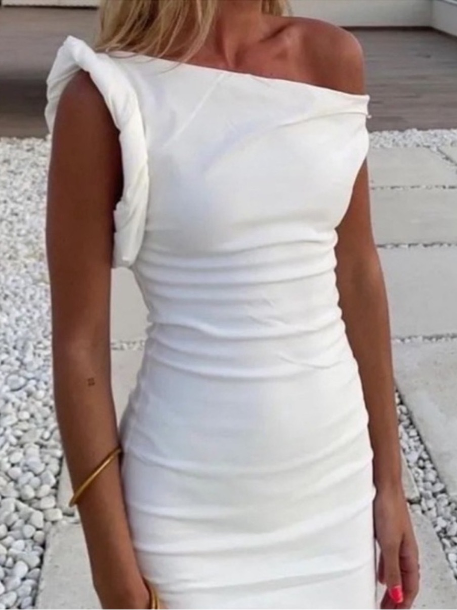 Zara New Woman Asymmetric Midi Dress Ecru S 3067/210